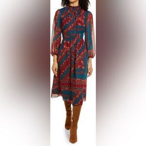 Julia Jordan Floral Long Sleeve A-Line Midi Dress